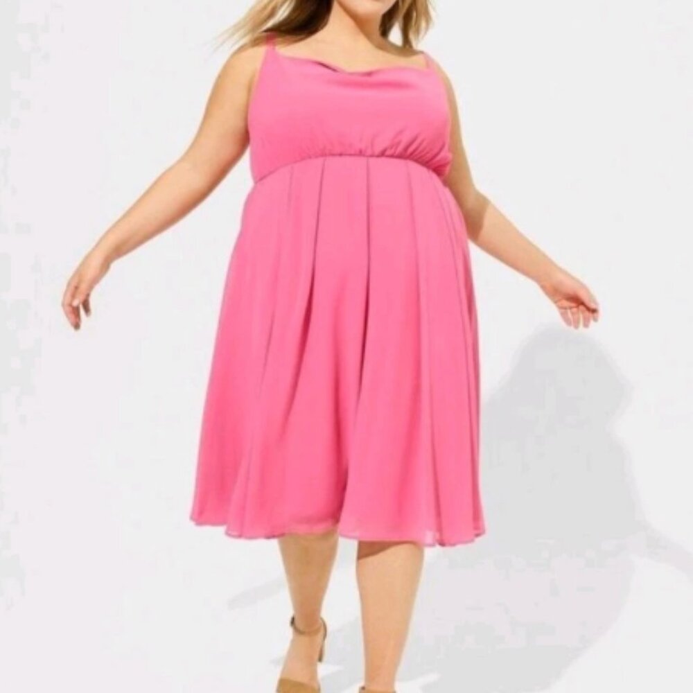 Torrid Pink Draped Cowl Neck Chiffon Sleeveless Flowy Midi Dress 2X